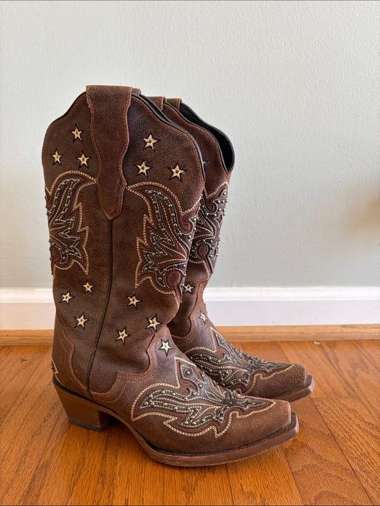 J.B. Dillon Shoes - J.B. Dillon Brown Suede Star-Studded Western Boots